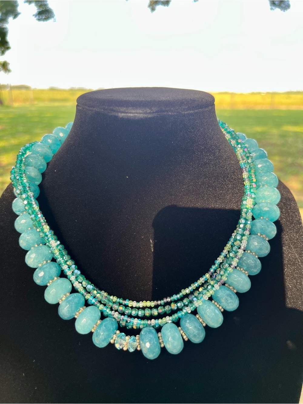 Layered Aqua Beaded Necklace